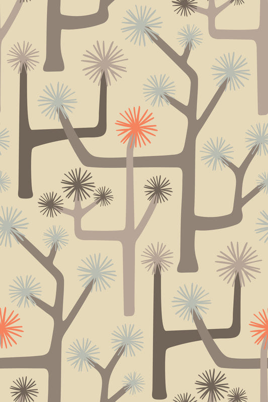 Joshua Tree Retro Mid Century Modern Desert Cactus Warm Neutrals and Orange Wallpaper⁠