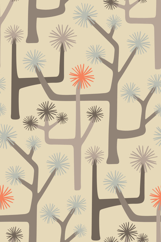 Joshua Tree Retro Mid Century Modern Desert Cactus Neutrali caldi e carta da parati arancione⁠