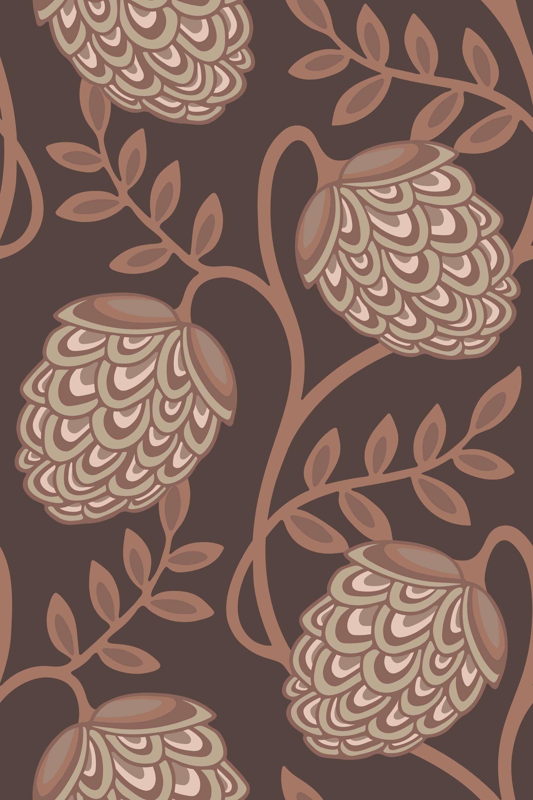 Fantasia Floral Botanical Modern Art Nouveau Mocha Mousse Brown Beige Wallpaper⁠