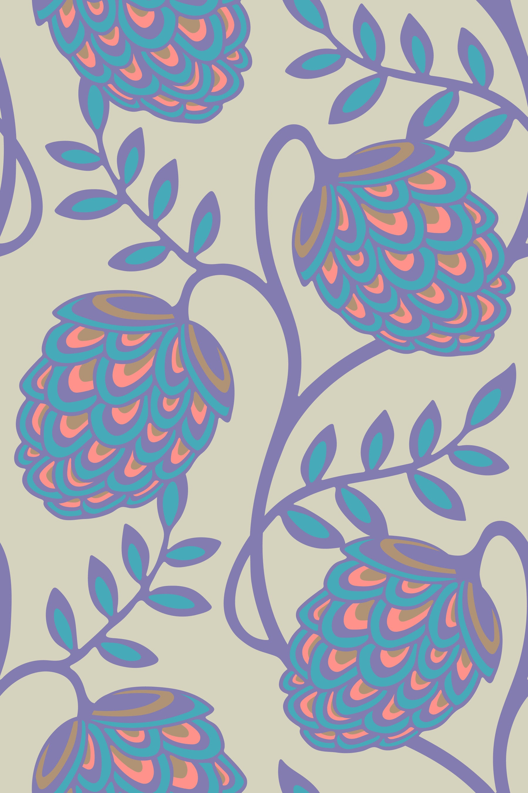 Fantasia Floral Botanical Modern Art Nouveau Pastel Lavender Purple Pink Blue Cream Wallpaper⁠ in your room — zoomed