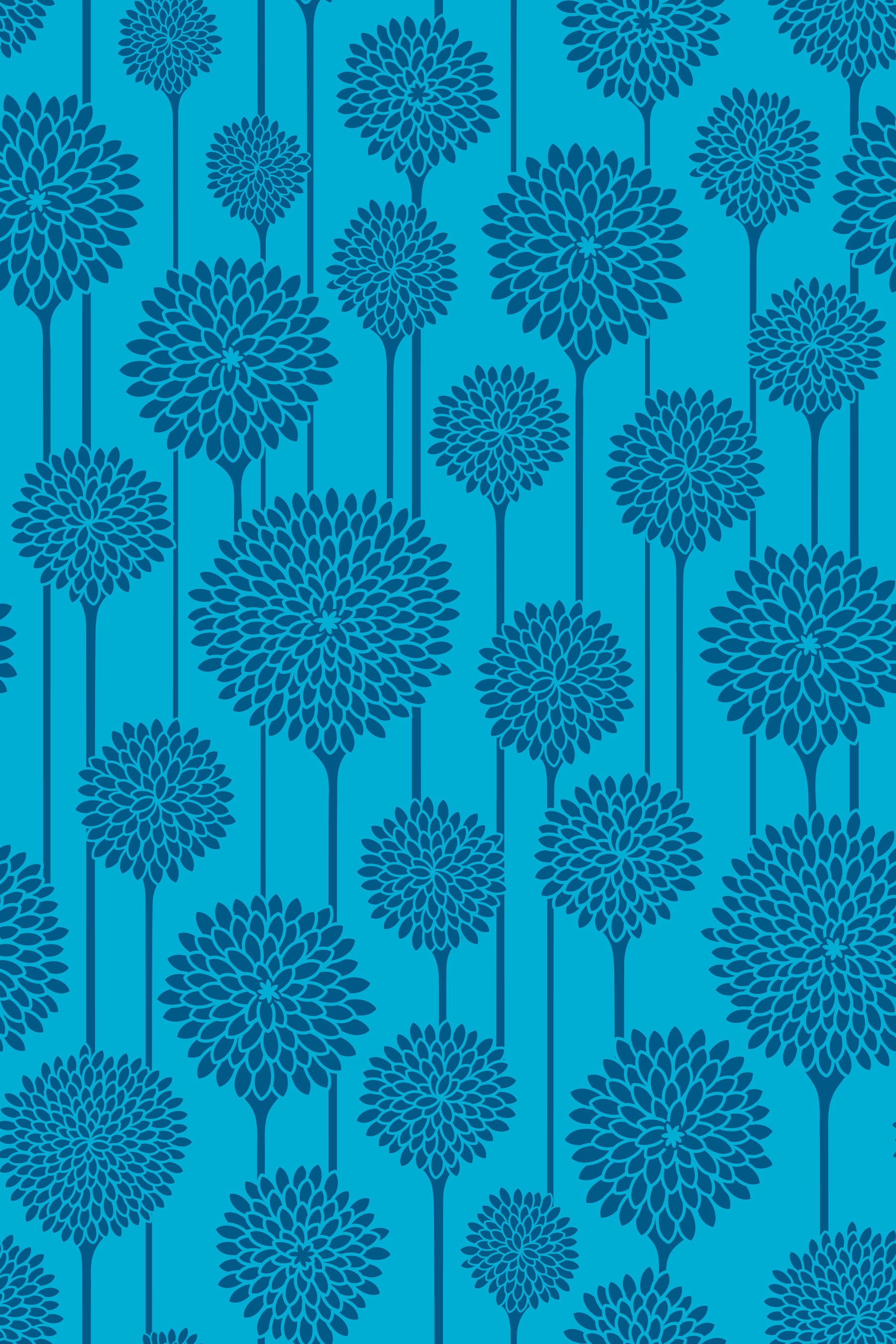 Garden Beauties Vintage Retro Scandi Floral Botanical Stripe Indigo Navy Blue Wallpaper⁠ in your room — zoomed