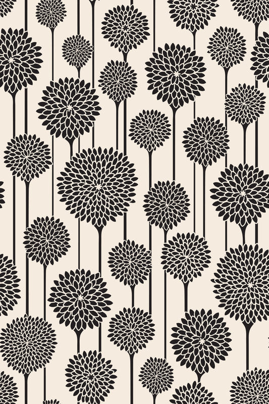 Jardin beautés vintage rétro scandi floral Stripe Stripe Black and White Wallpaper⁠