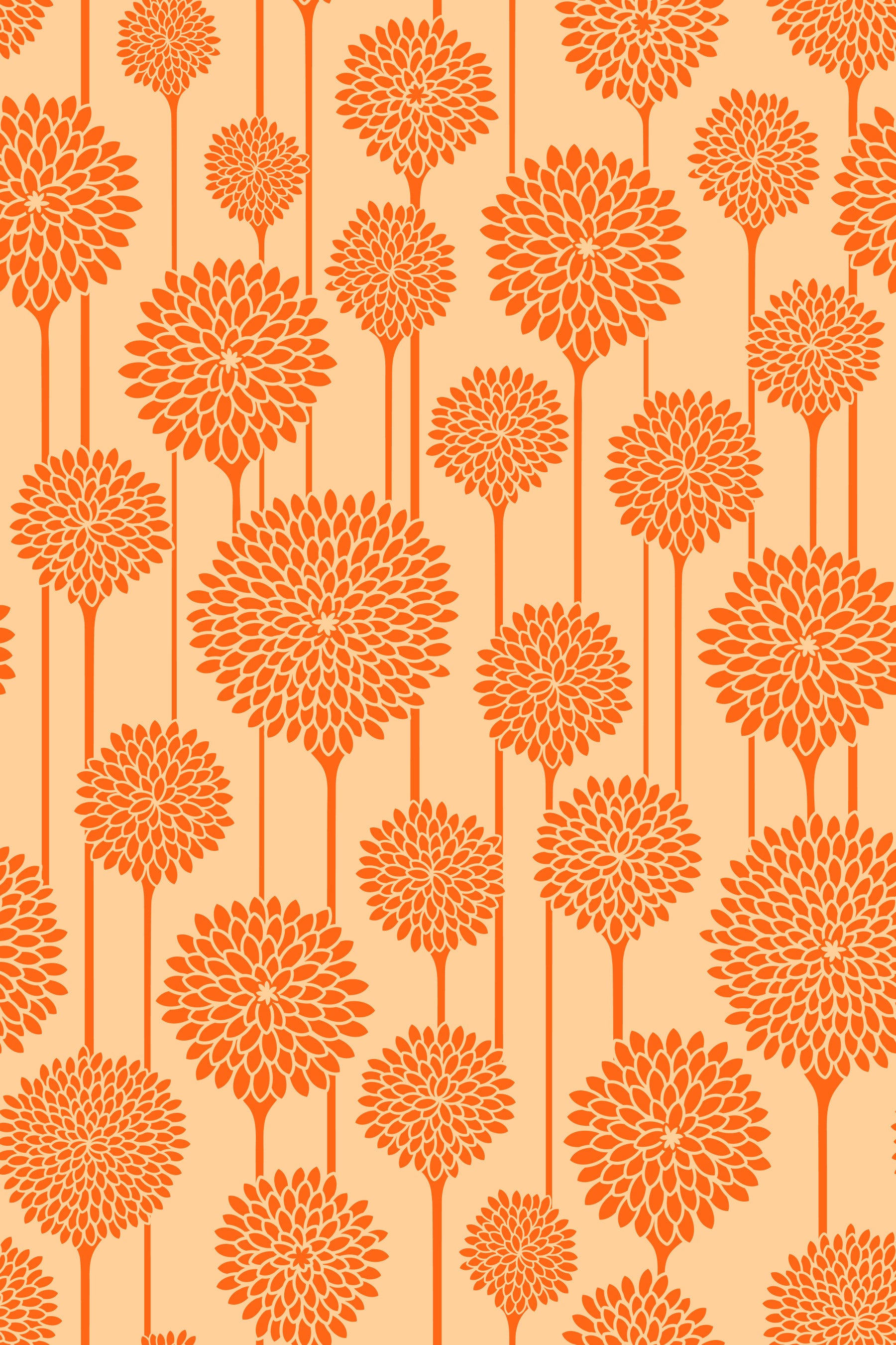 Garden Beauties Vintage Retro Scandi Floral Botanical Stripe Cottage Orange Peach Wallpaper⁠