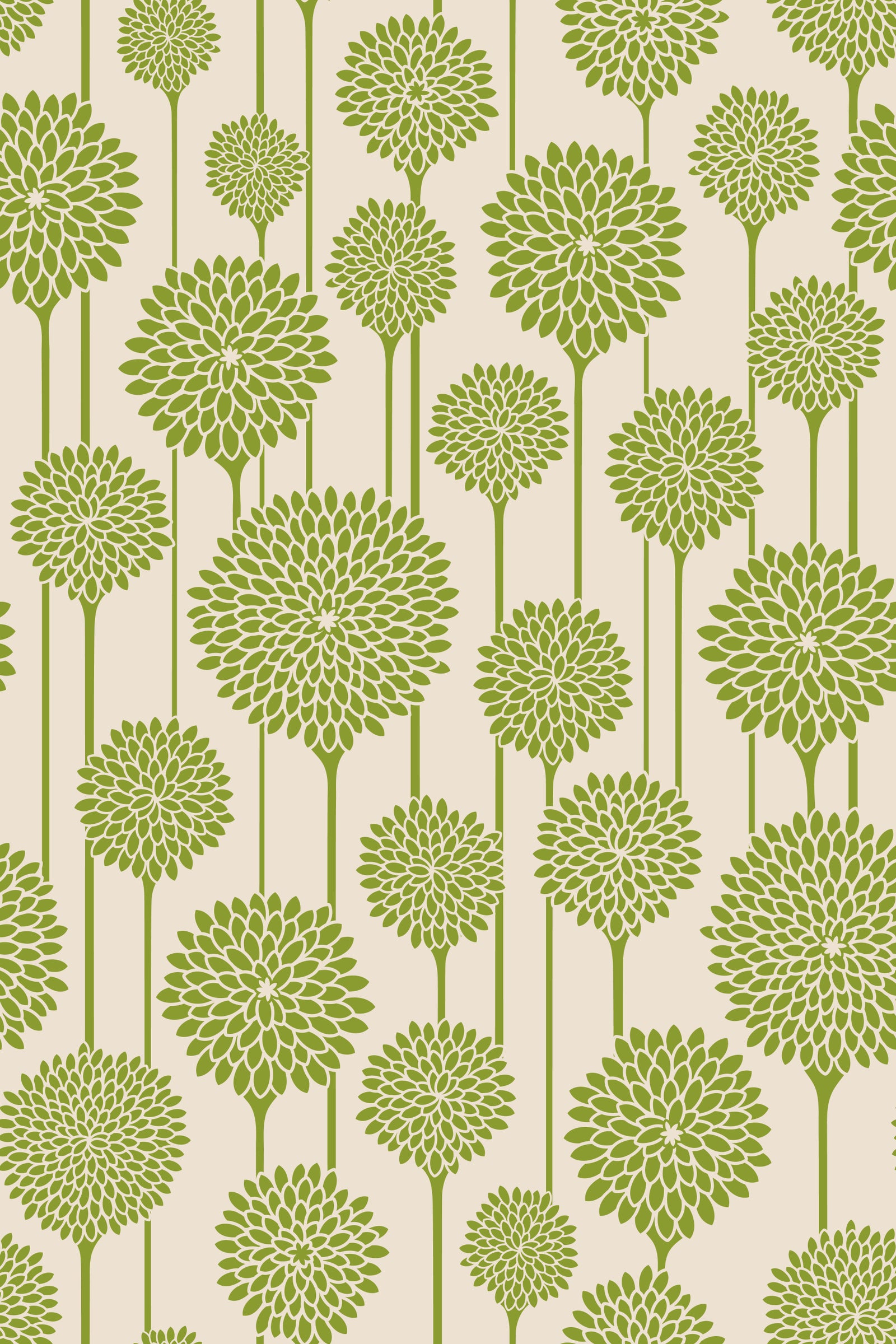 Garden Beauties Vintage Retro Scandi Floral Botanical Stripe Sage Green Cream Wallpaper⁠ in your room