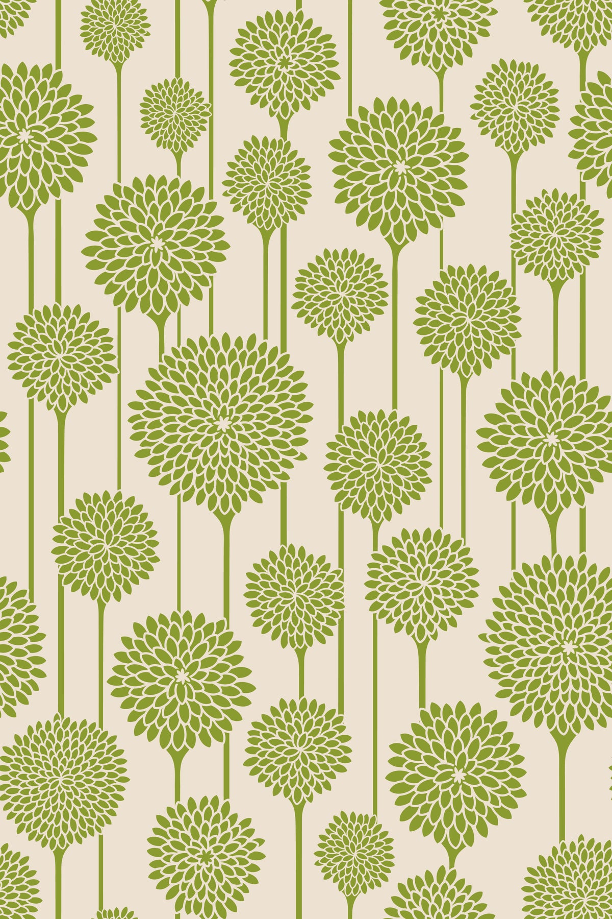 Garden Beauties Vintage Retro Scandi Floral Botanical Stripe Sage Green Cream Wallpaper⁠ in your room — zoomed