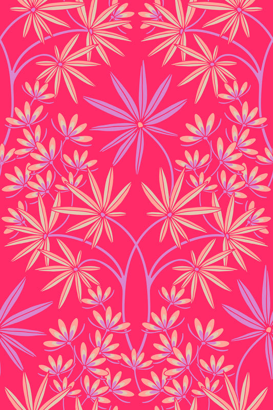 Glamour floral damasque maximaliste lilas fuchsia papier peint rose vif⁠