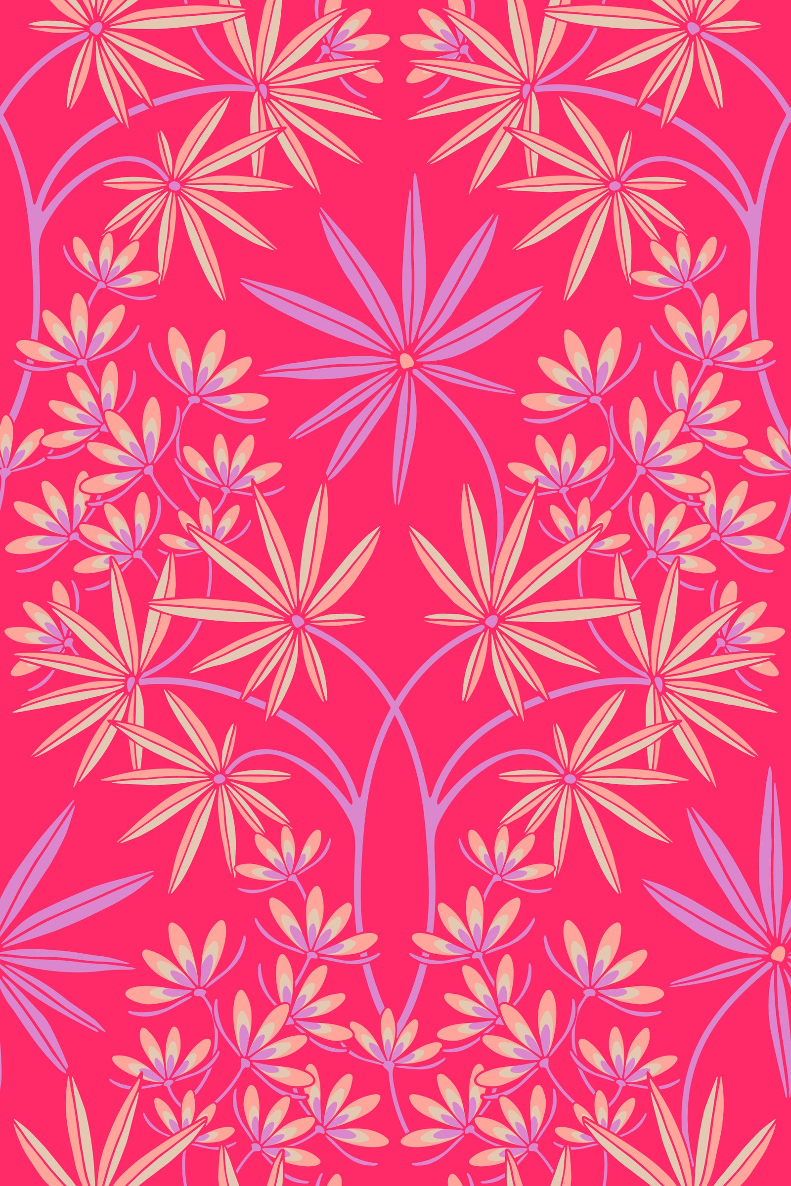 Glamour Floral Damask Maximalist Lilac Fuchsia Hot Pink Wallpaper⁠