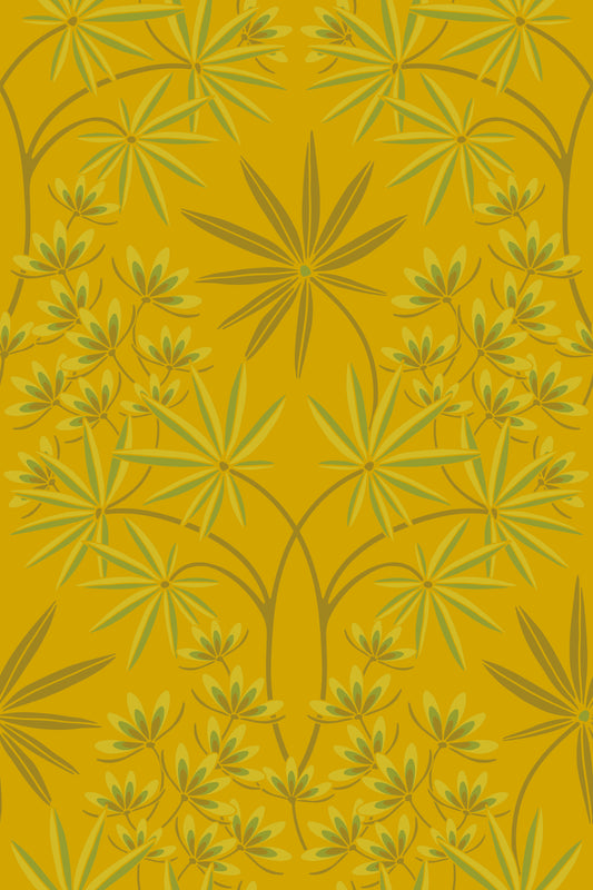Glamour Floral Damask Maksimalistisk grøn dyb gul tapet⁠