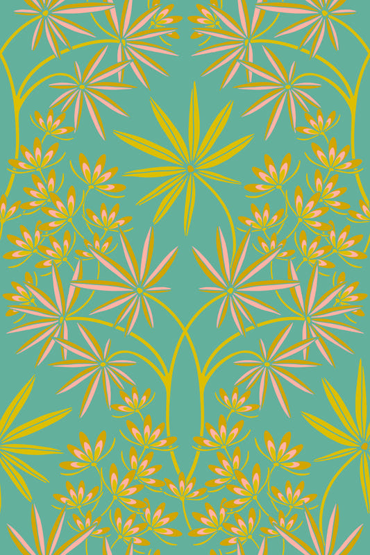 Glamour floral damasque maximaliste jaune turquoise peint