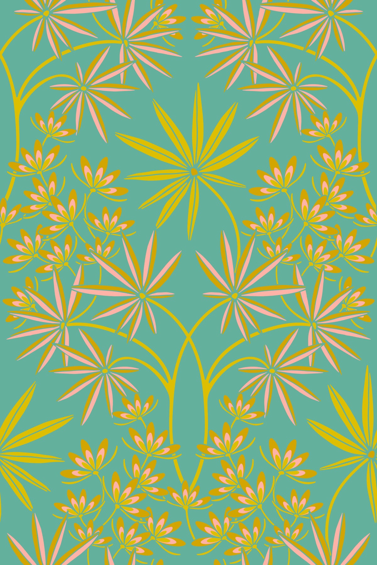 Glamour kukka damask maximalistinen keltainen turkoosi taustakuva⁠ in your room — zoomed