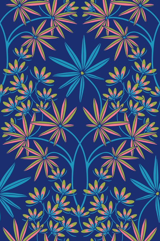 Glamour floral damasque maximaliste fond d'écran bleu royal⁠