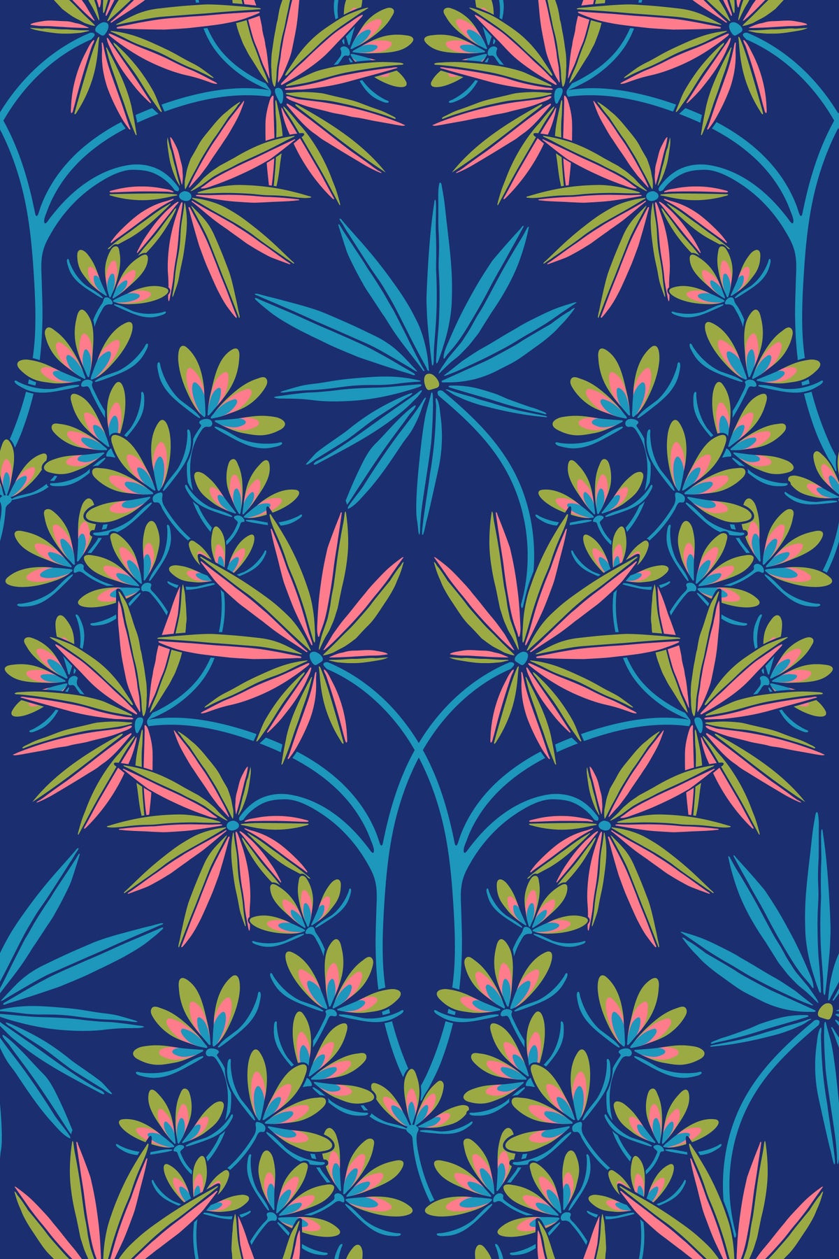 Glamour floral damasque maximaliste fond d'écran bleu royal⁠