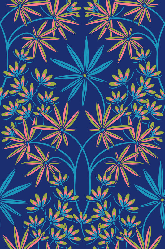 Glamour floral damasque maximaliste fond d'écran bleu royal⁠