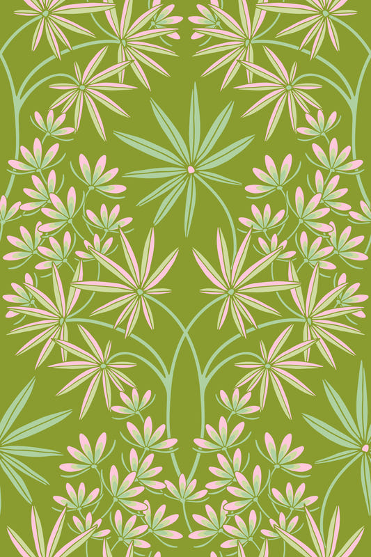 Glamour Blumendamast Cottage Spring Green Wallpaper⁠