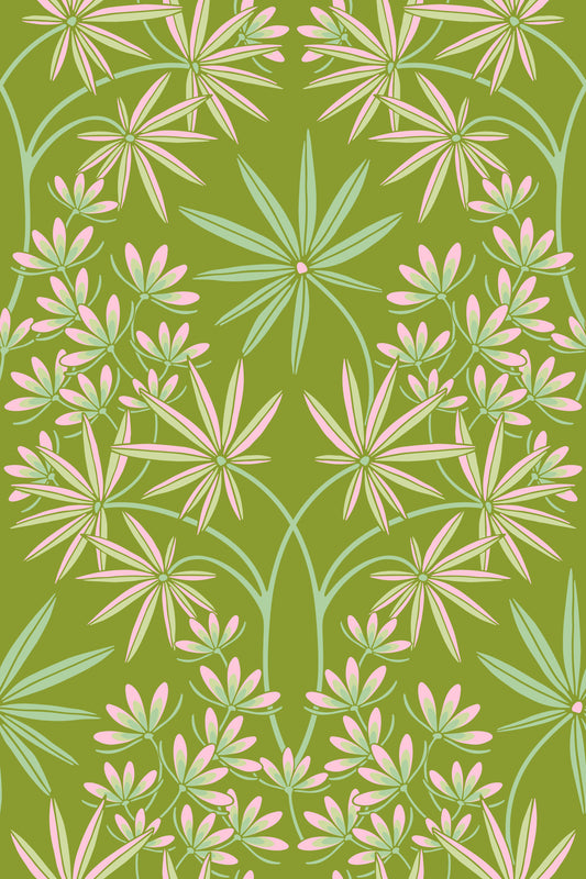 Glamour Floral Damask Cottage Spring Green Wallpaper‚Å†