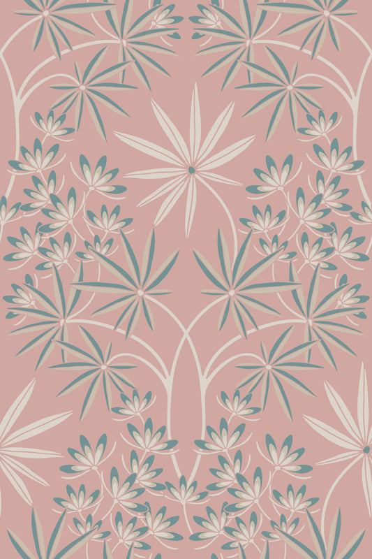 Glamour Floral Damask Cottage Cream Dusky Pink tapet⁠
