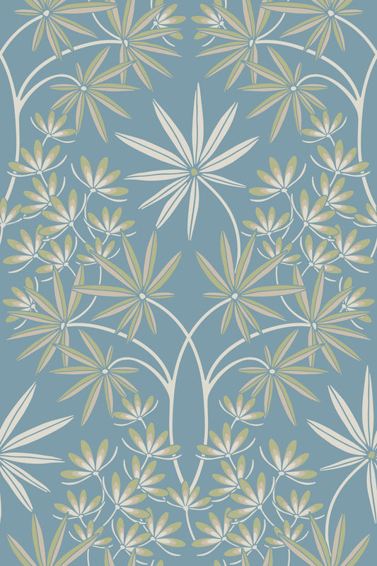 Glamour Floral Damask Cottage Sage Green lyseblå tapet⁠