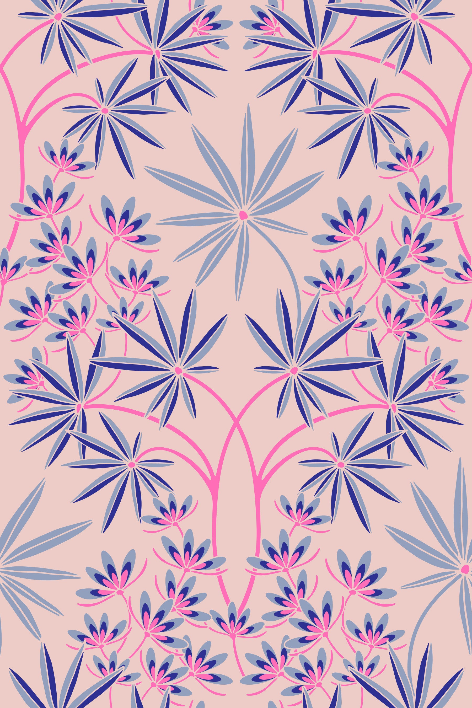 Glamour blomster damask frisk lavendel lilla lyserosa tapet⁠