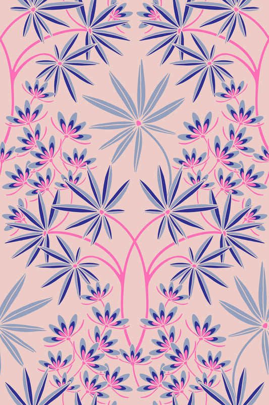 Glamour blomster damask frisk lavendel lilla lyserosa tapet⁠