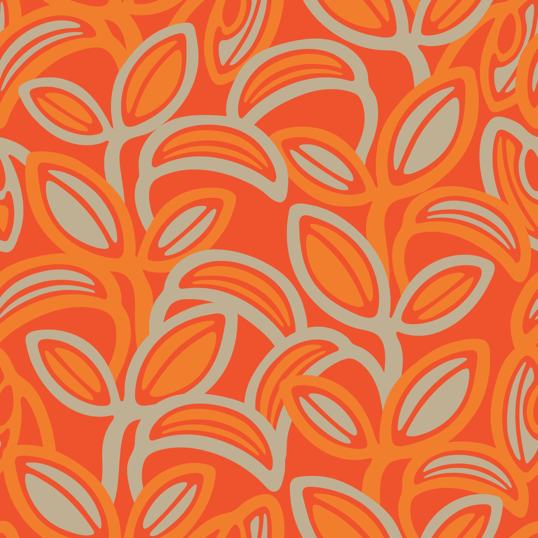 Leaf Laugh Love Groovy Retro Mid Century Leaves Beige Burnt Orange Wallpaper⁠ in your room — zoomed