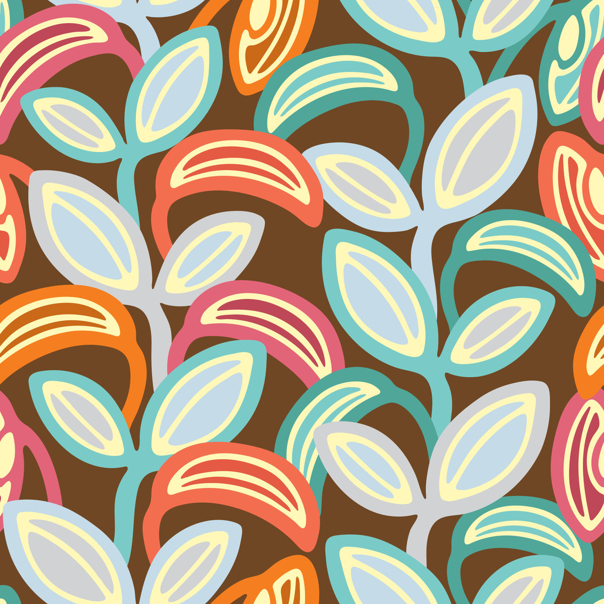 Leaf Laugh Love Groovy Retro Mid Secol Frunze Culori Vintage Tapet in your room — zoomed