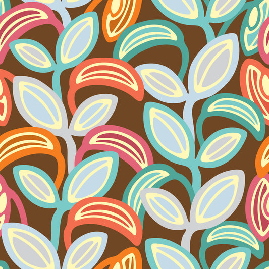 Leaf Laugh Love Groovy Retro Mid Century Leaves Vintage Colors Wallpaper⁠