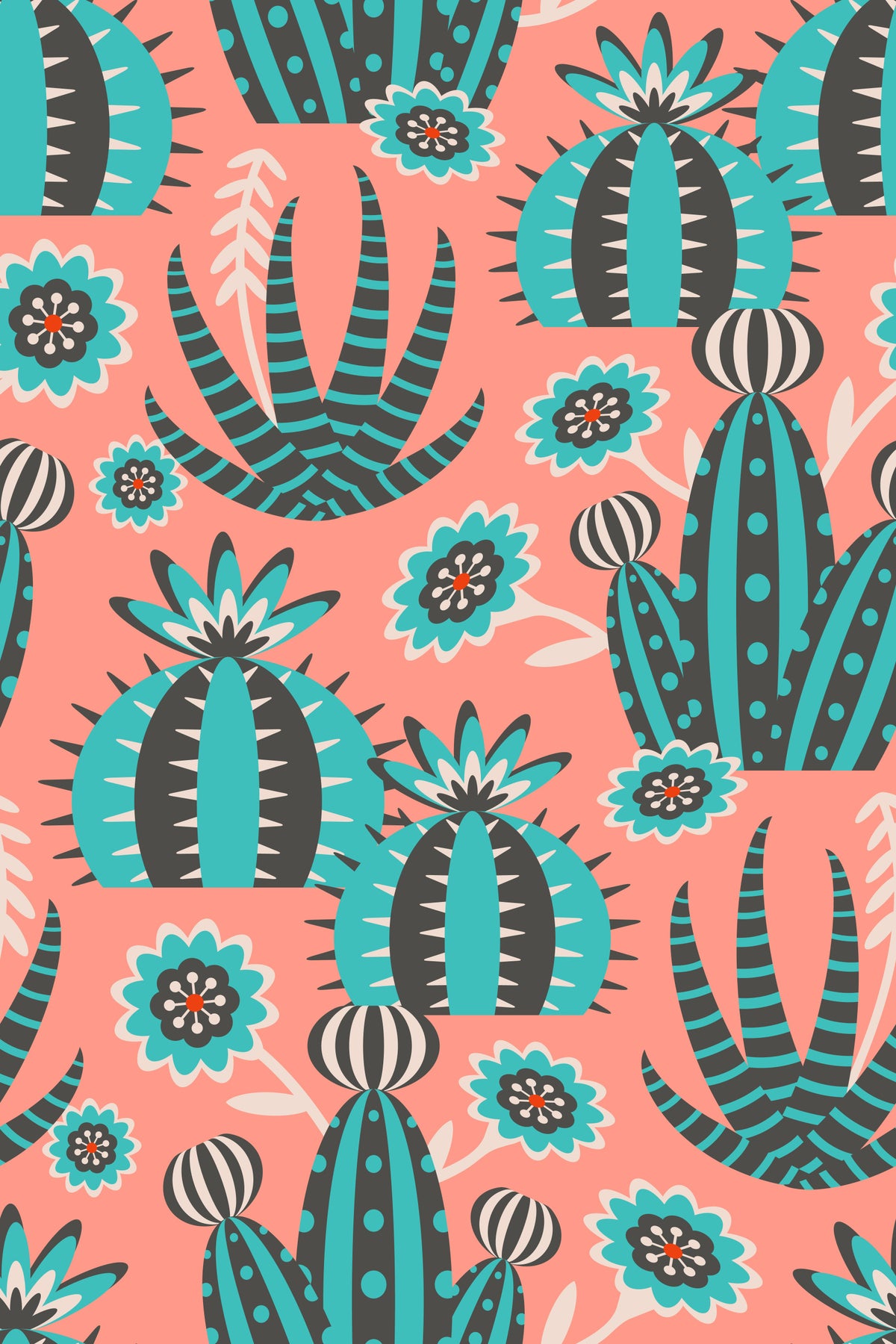 Wüstengarten Retro Cactus Agave Succulents Türkis erröten rosa Tapete⁠ in your room