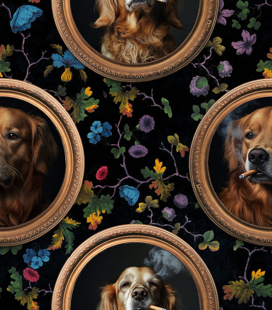 Fumer Golden Retriever dans Gold Frames Wallpaper⁠