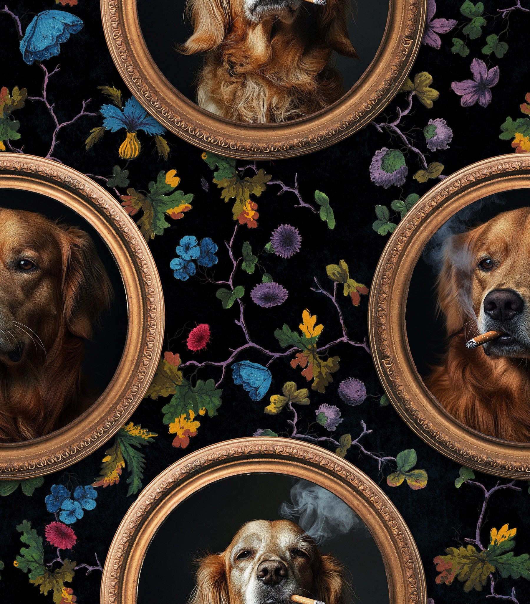 Fumer Golden Retriever dans Gold Frames Wallpaper⁠