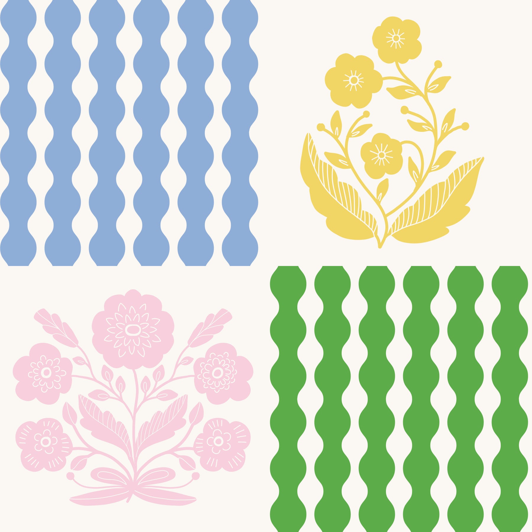 Retro Floral & Wave Wallpaper⁠