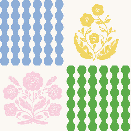 Retro Floral & Wave Wallpaper⁠