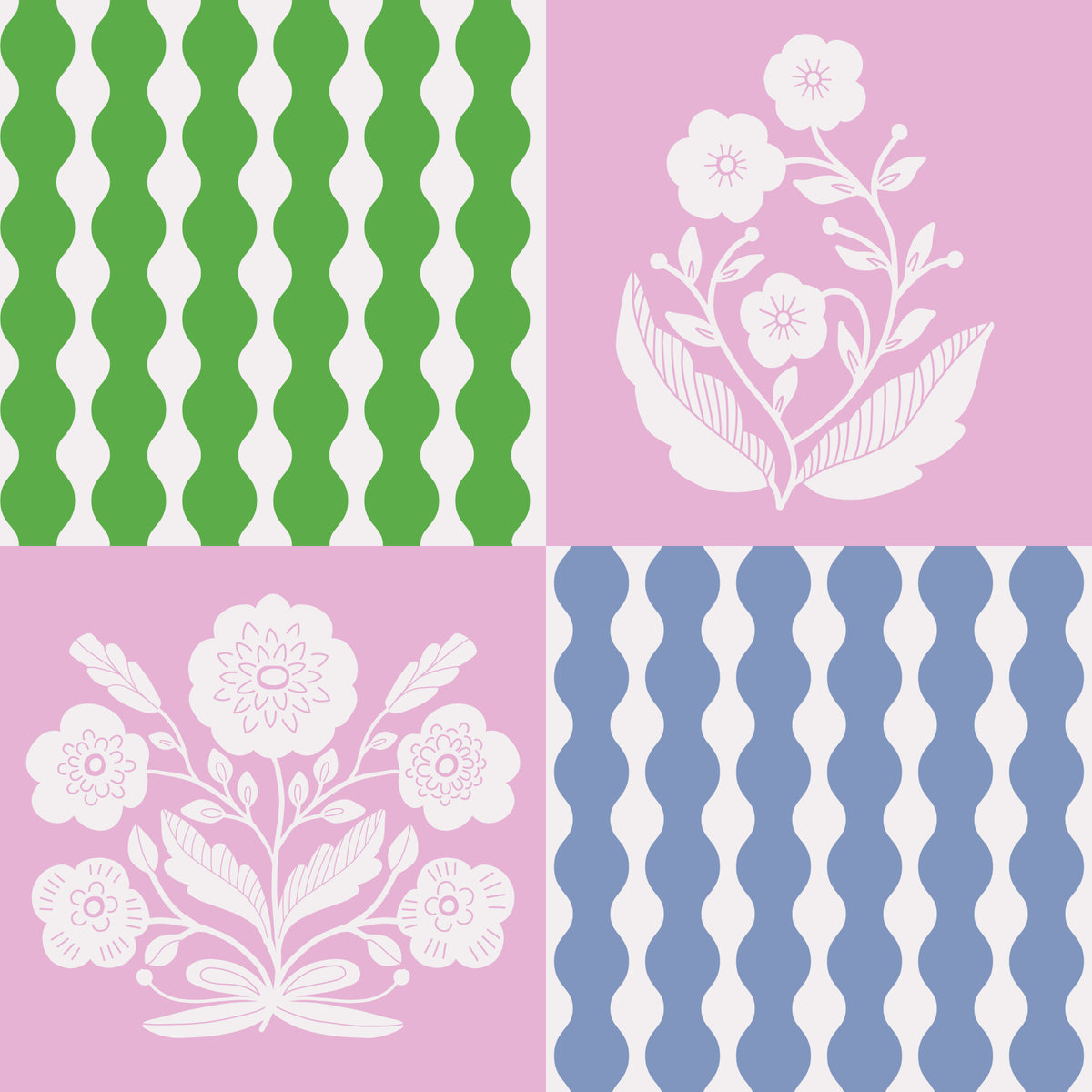 Retro Bloom Patchwork Wallpaper⁠
