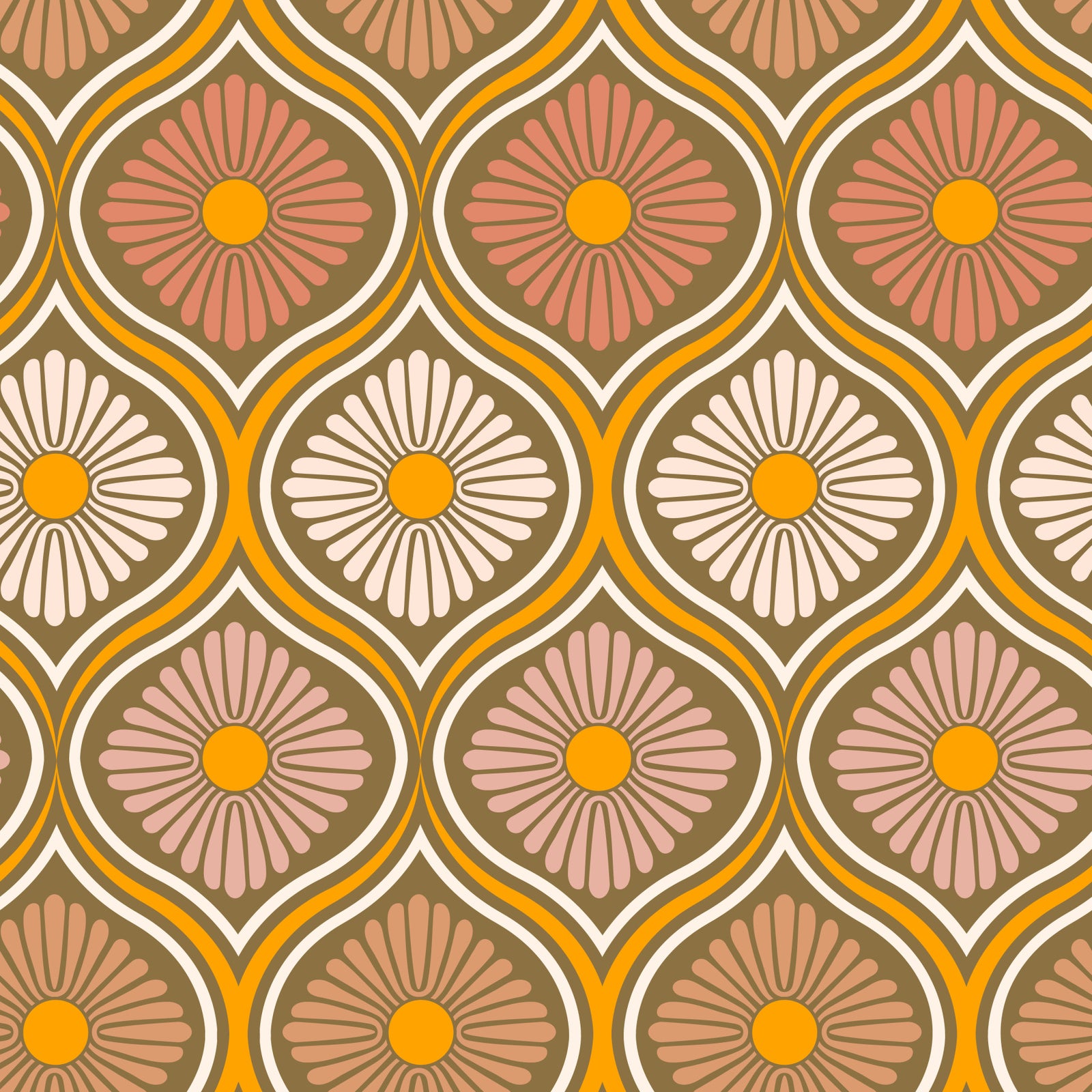 Groovy 70-luvun retro-vuosisadan puolivälissä Daisy Flowers Taustakuva⁠ in your room