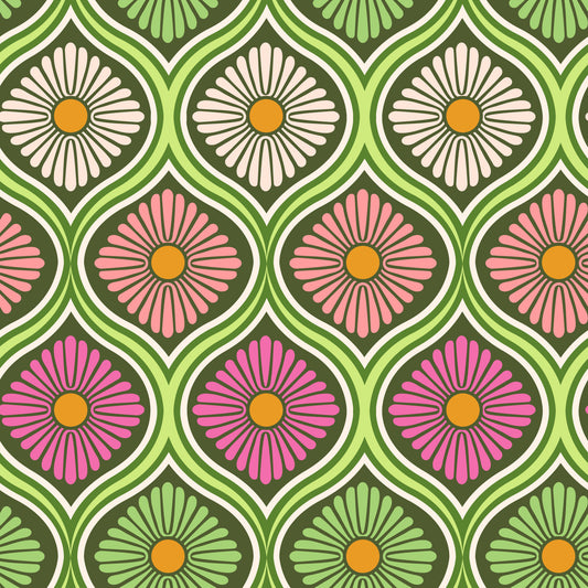 Groovy 70s retro mod daisy blomster tapet⁠
