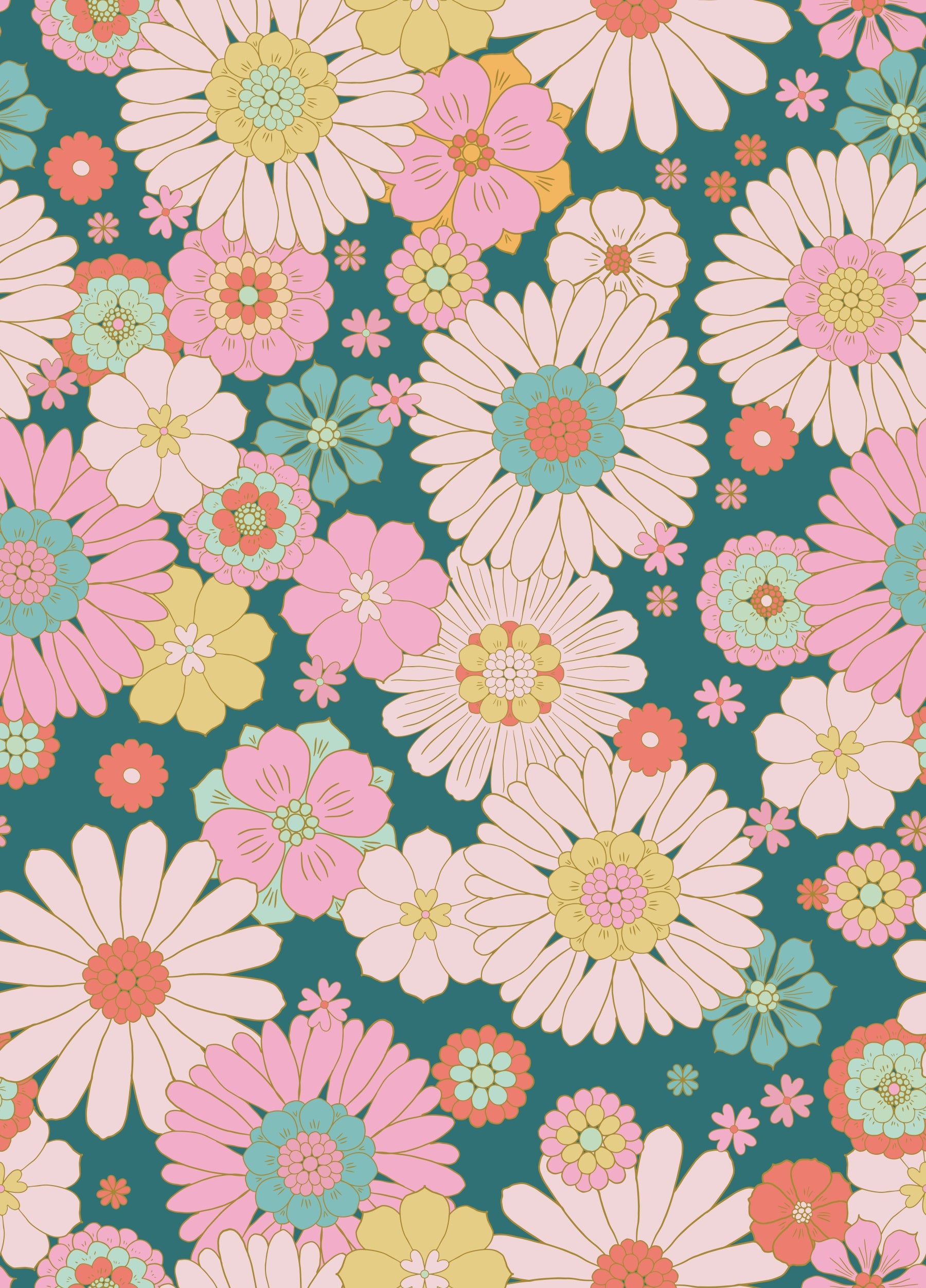 1970er Jahre Retro Bloomscape Disies Wallpaper⁠ in your room — zoomed