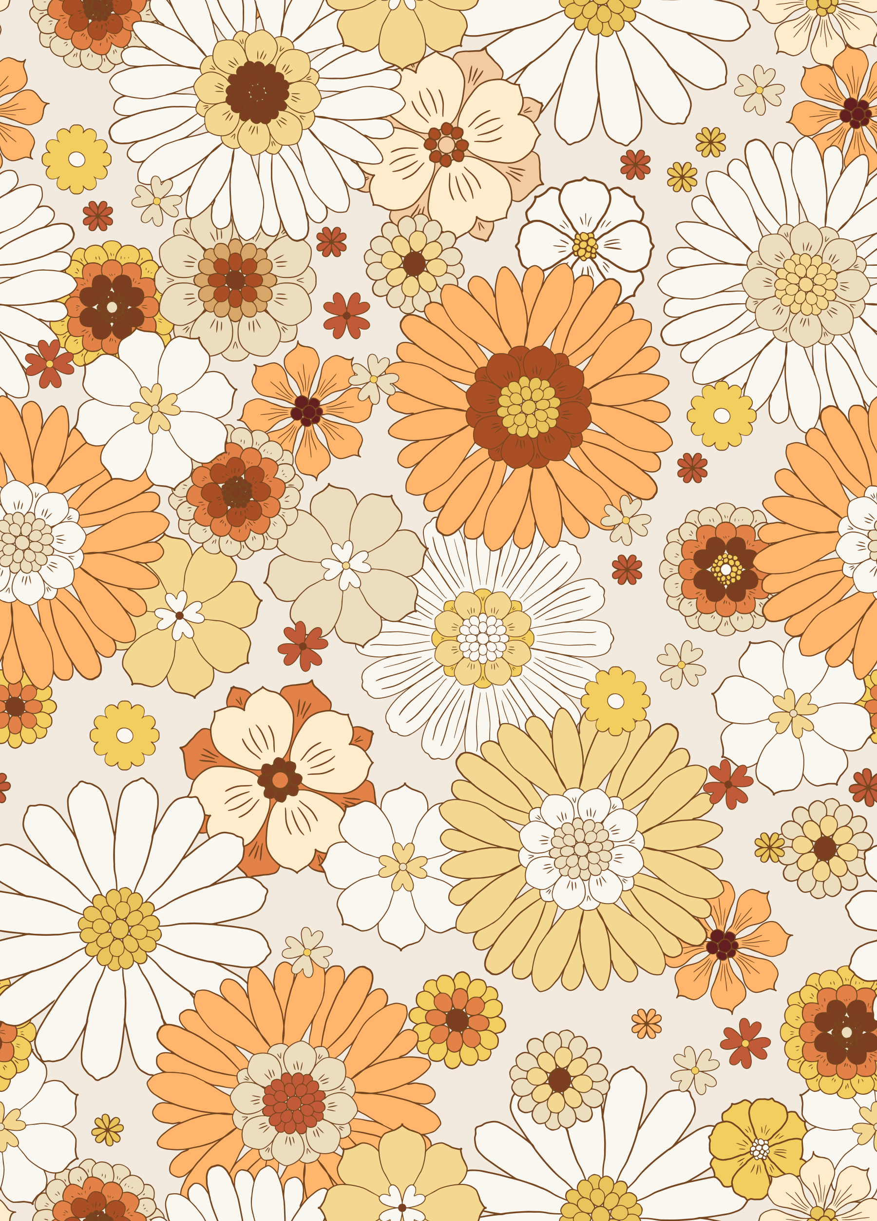 daisy Festival - 1970s Warm Floral Wallpaper⁠ in your room — zoomed