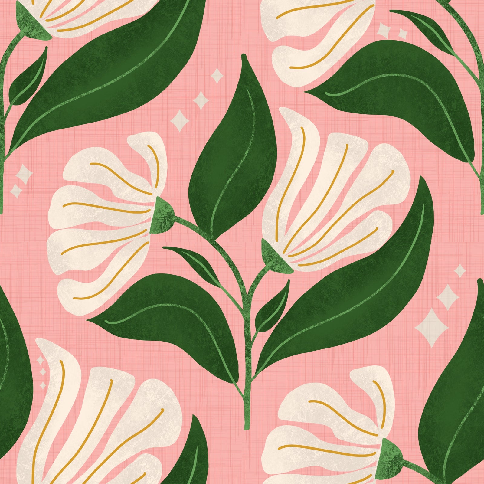 Retro 70 -talls kremblomster på avokado rosa - fet vintage blomster tapet⁠