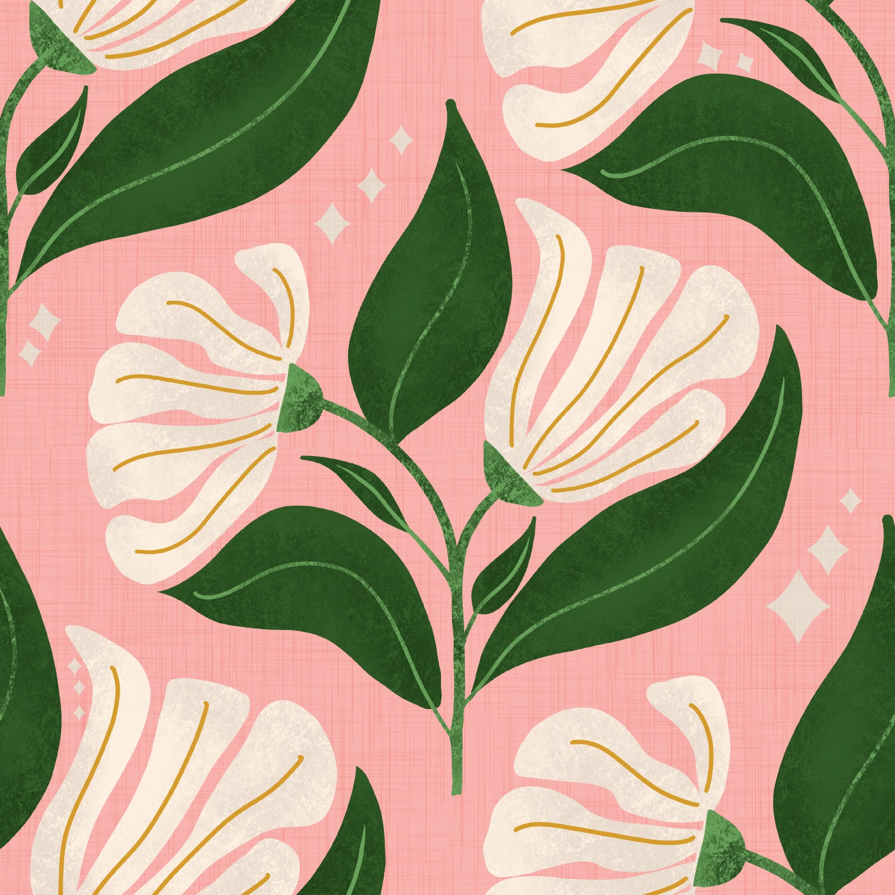 Retro 70 -talls kremblomster på avokado rosa - fet vintage blomster tapet⁠ in your room — zoomed