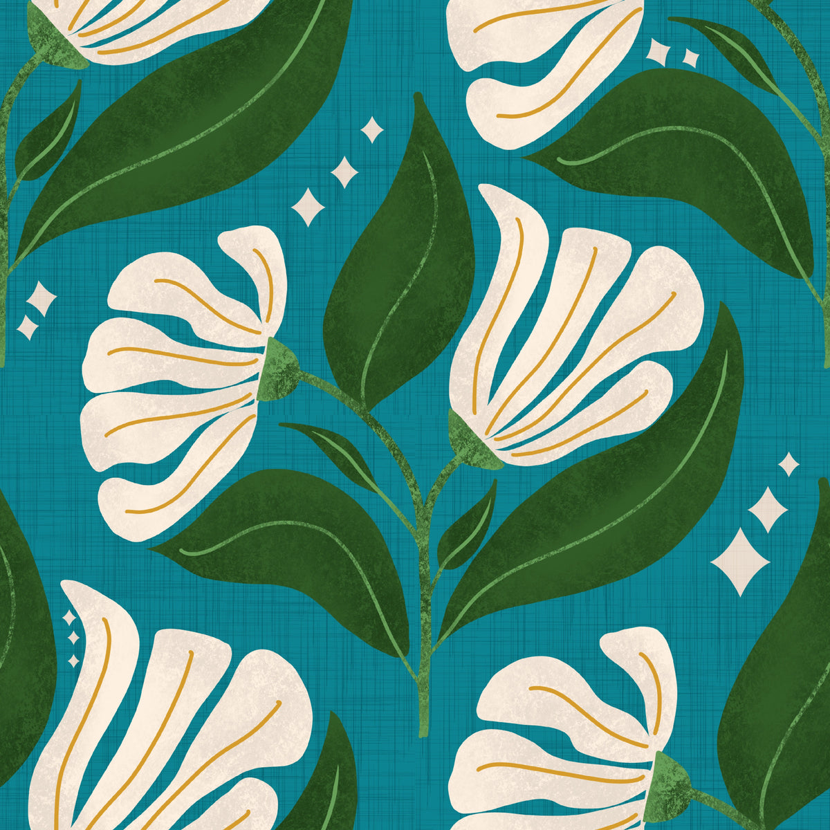 Florali di crema retrò degli anni '70 su acqua verde acqua - audace sfondo di fiori vintage⁠ in your room — zoomed