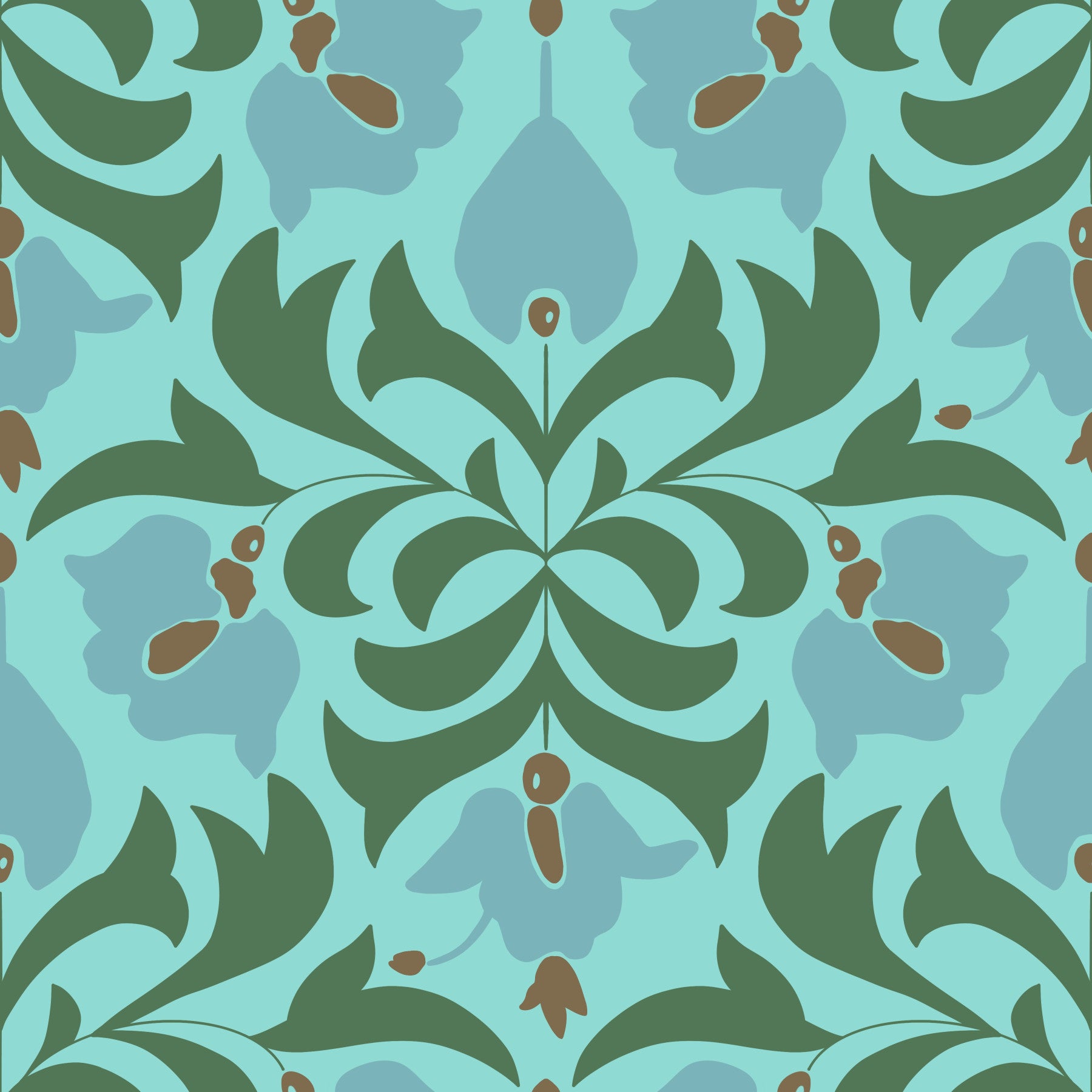 Orbisca - papier peint à symétrie florale aqua⁠ in your room — zoomed