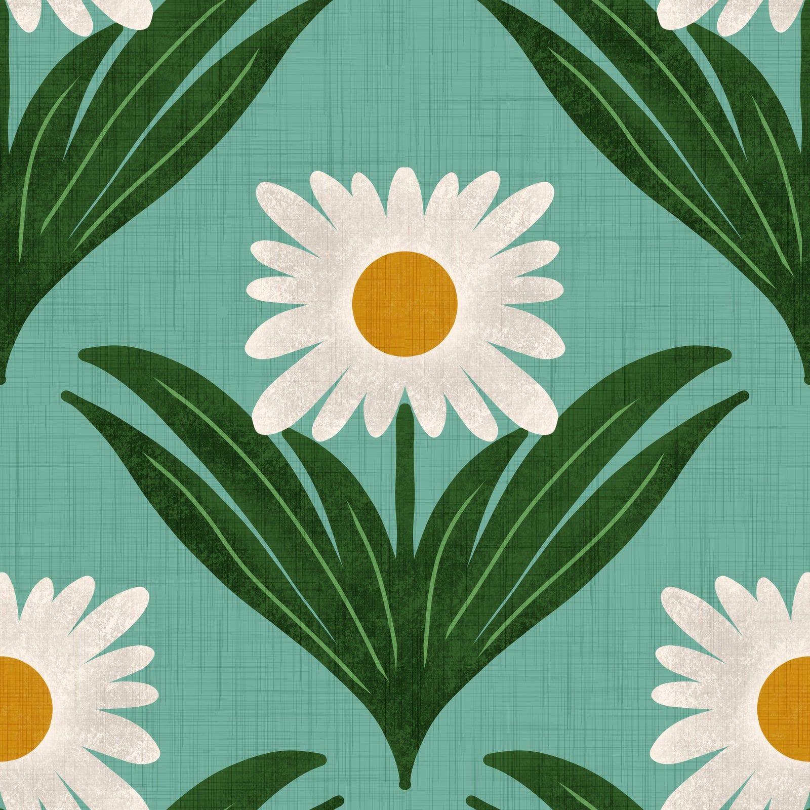 Papier peint fleur rétro années 70 marguerite sur bleu rétro - Fleur mod