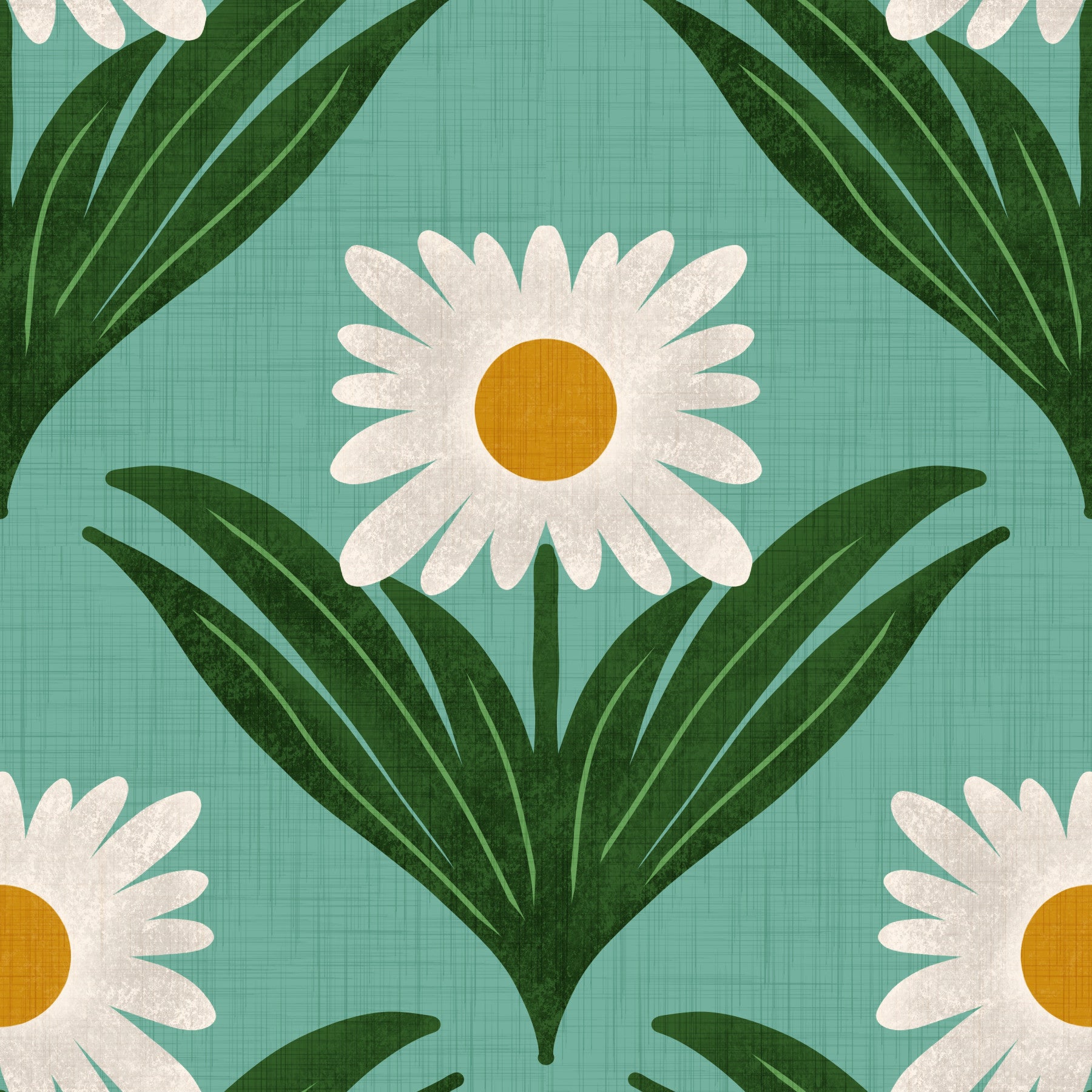 Retro 70er Gänseblümchen-Blumenmuster auf Retro Blau - Mod Blumentapete⁠
