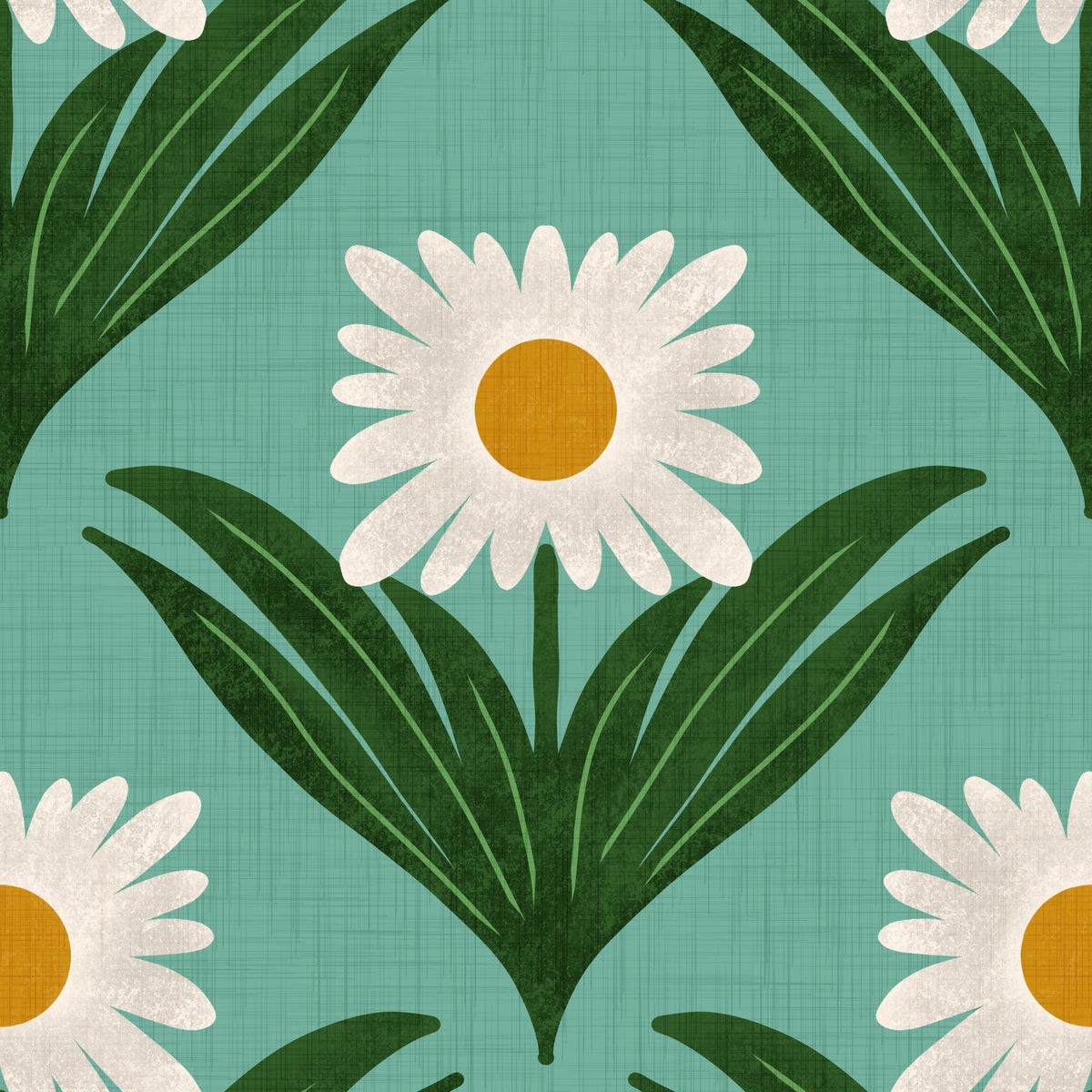 Papier peint fleur rétro années 70 marguerite sur bleu rétro - Fleur mod in your room — zoomed