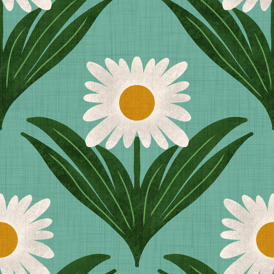 Retro 70'er Tusindfryd Blomstret på Retro Blå - Mod Blomstertapet⁠