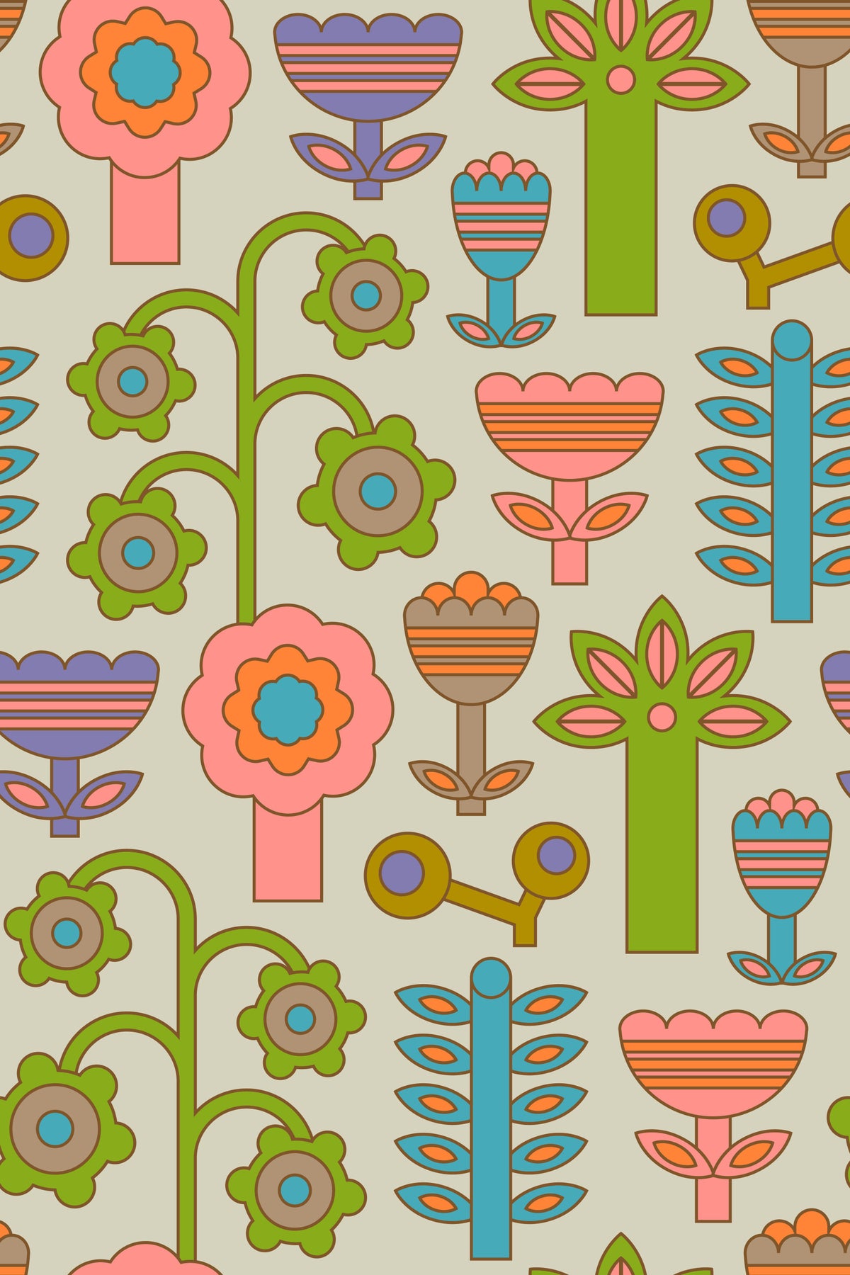 Magic Garden Retro Scandi Flori geometrice Floral cald pasteluri cremă cremă tapet in your room — zoomed