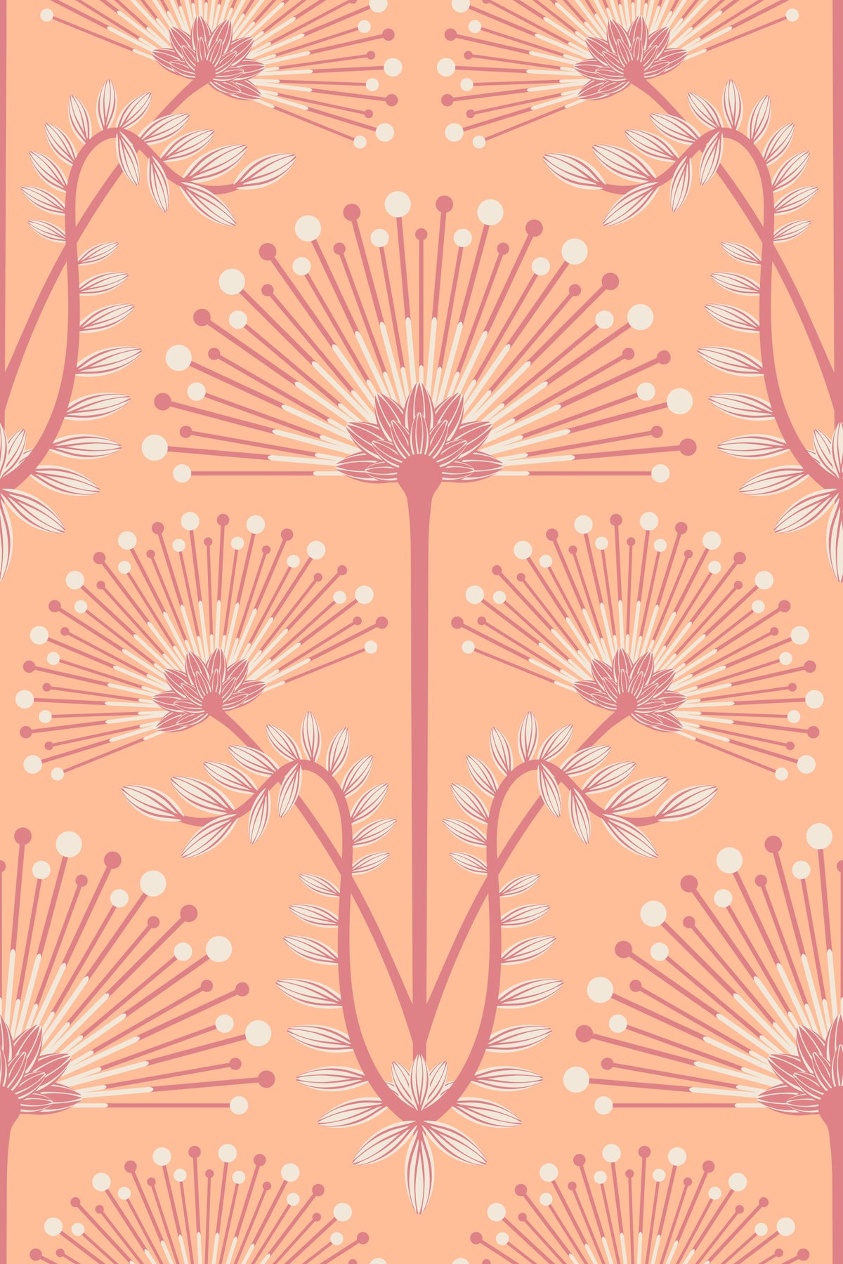 Mimosa Art Deco Floral Botanische Damast Pastellpfirsich Fuzz Orange Tapete⁠