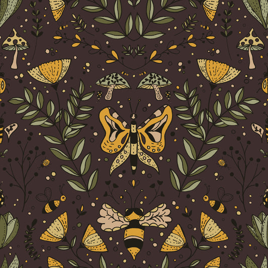 Bees Butterflies and Flowers Brown Wallpaper⁠