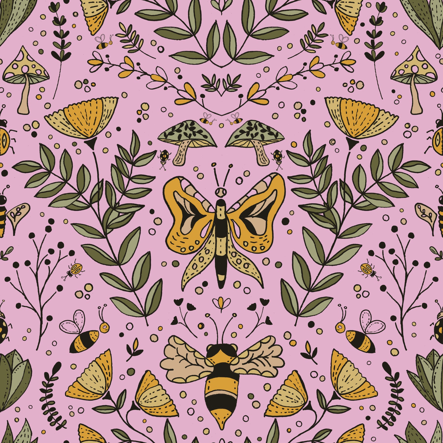 Bier sommerfugle og blomster lyserød tapet⁠ in your room — zoomed