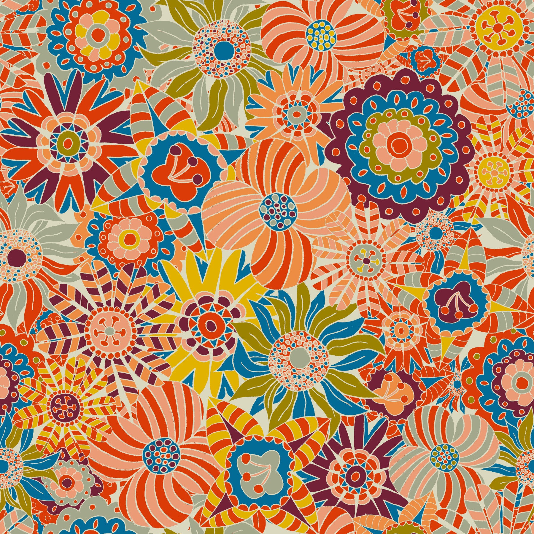 Lebendige Farben Scandi Round Blumen Wallpaper⁠