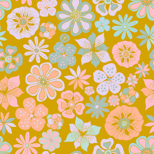 Handgezogene Gartenblumen Golden Tapete⁠